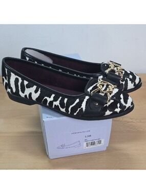 Aerosoles Black and White Zebra-Print Ballet Flats with Gold Accent Size 5.5